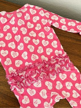 Little Pajama Co. Pink Heart Affirmation Ruffle PJs - 12-18M